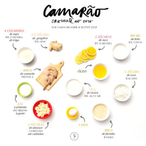 ingredientes da receita de camarao crocante ao coco