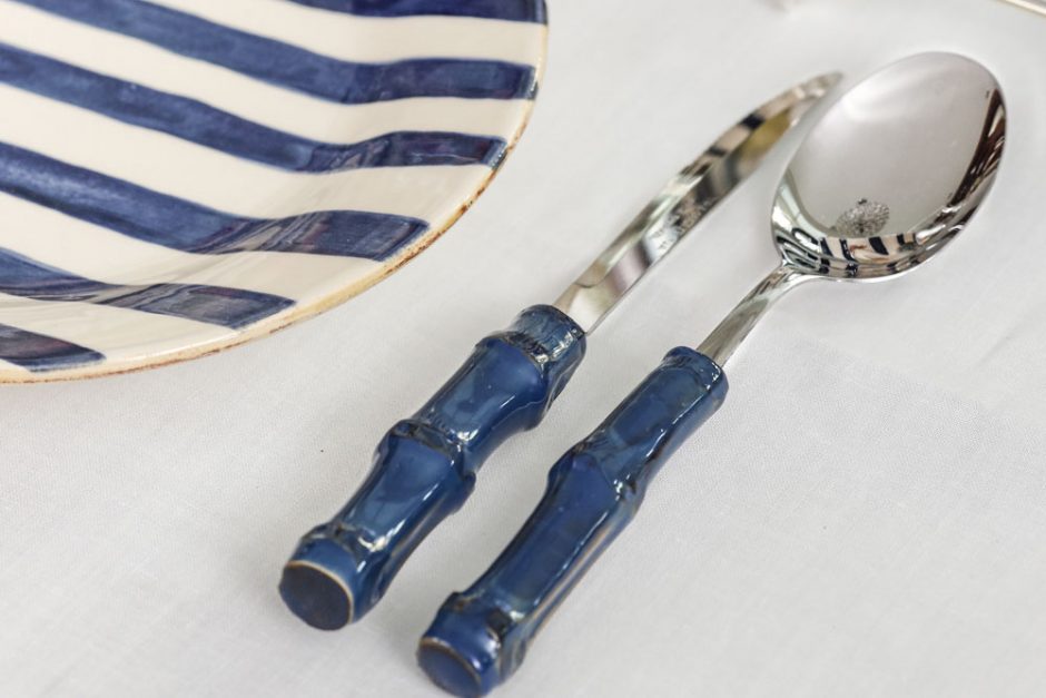 talheres de bambu azul Vestindo a Mesa 