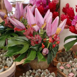 arranjos tropicais para mesa de doces