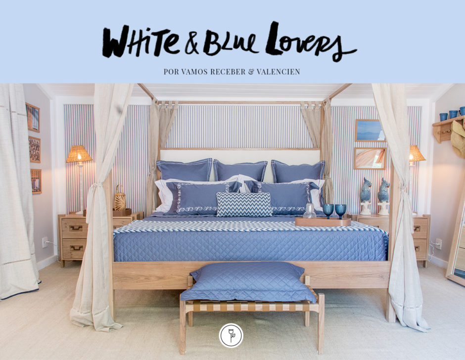 roupa de cama azul bordada