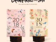 calendário estúdio papel com estampa floral e de borboleta